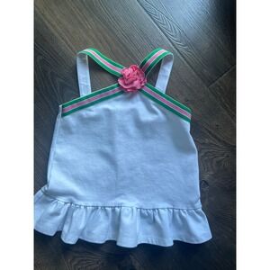 Janie and Jack Girls White‎ Tank Top Sleeveless Flower Applique Size 7 Cute